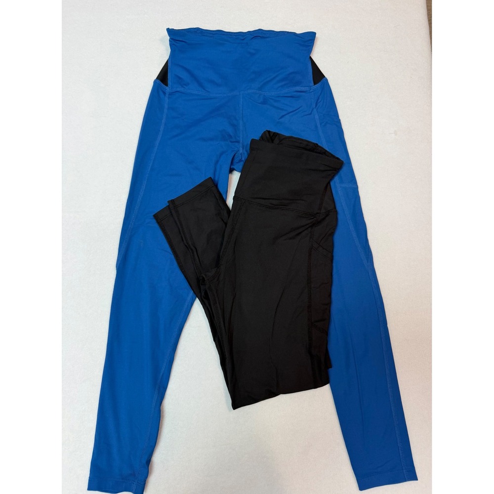 Tommie Copper Womens S Compression Leggings 2 Pack Blue Black Pockets High Rise